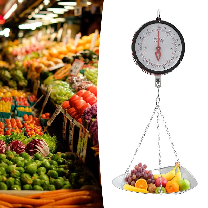 Pxolerig 22LBS Double-Sided Dial Mechanical Hanging Scale with Scoop/Chain for Farm,Strong Load-Bearing Capacity, Kitchen Food and Produce Weighing, Easy to Read Display - Image 5